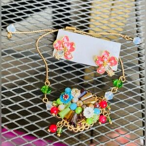 Colorful Floral Bracelet and Earring Set